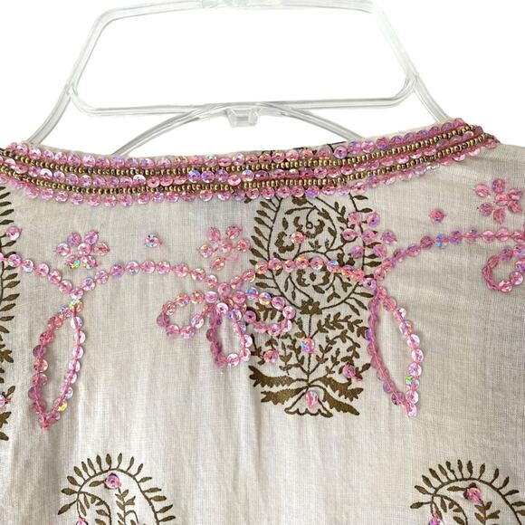 Juliet Dunn London Sequin White Pink Gold Swimsuit Beach Coverup Wrap Dress 1 - Picture 6 of 9